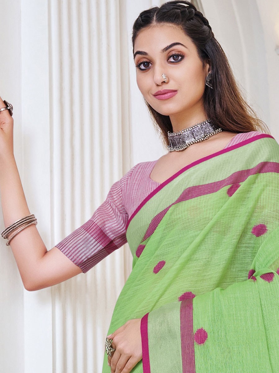 Green Linen Handwoven Festival Saree