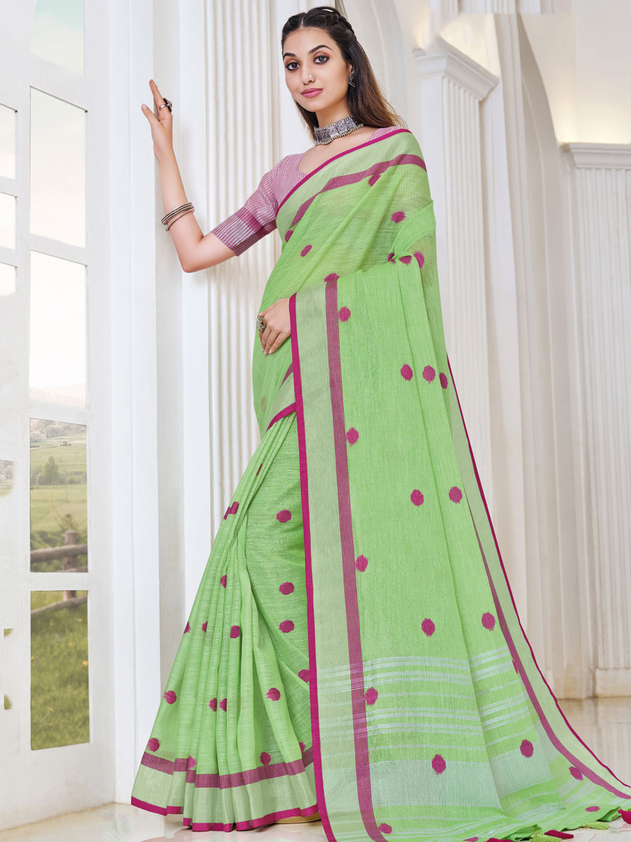 Green Linen Handwoven Festival Saree