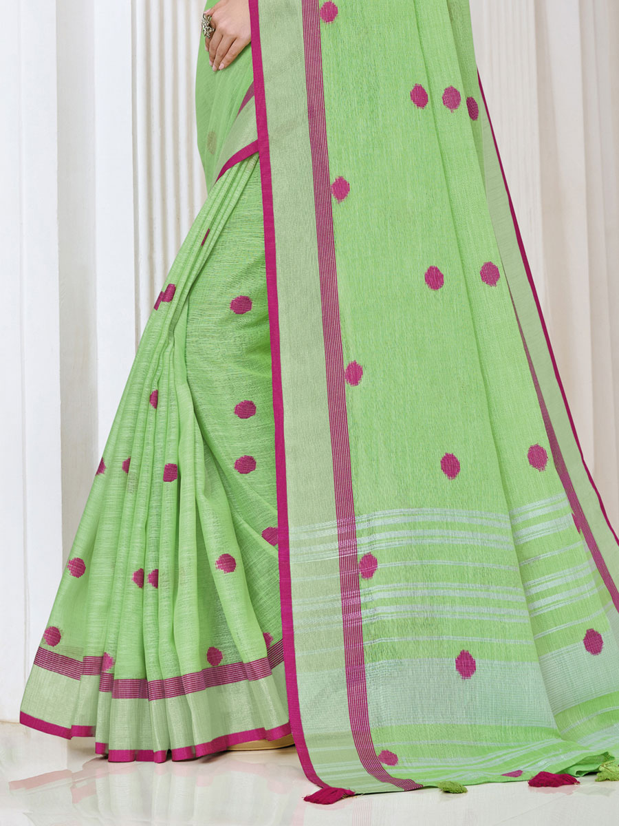Green Linen Handwoven Festival Saree