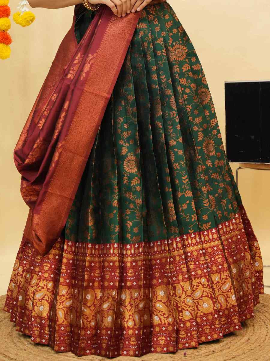 Green Litchi Silk Printed And Handwoven Party Reception Wedding Lehenga Choli