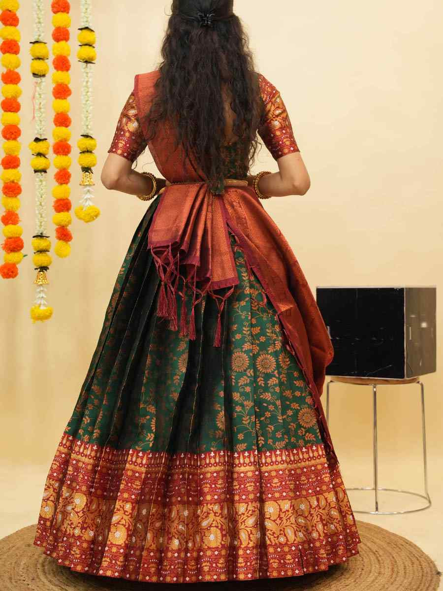 Green Litchi Silk Printed And Handwoven Party Reception Wedding Lehenga Choli