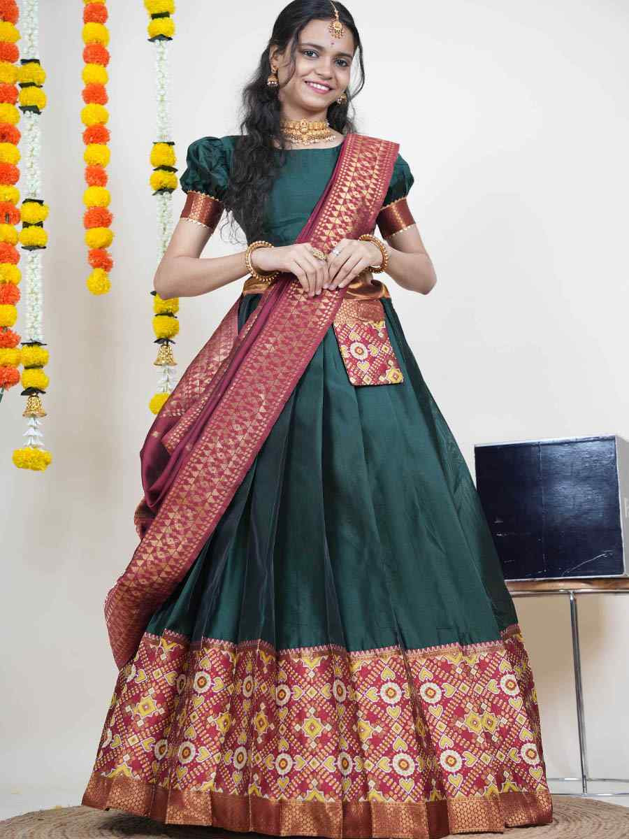 Green Litchi Silk Printed And Handwoven Party Reception Wedding Lehenga Choli