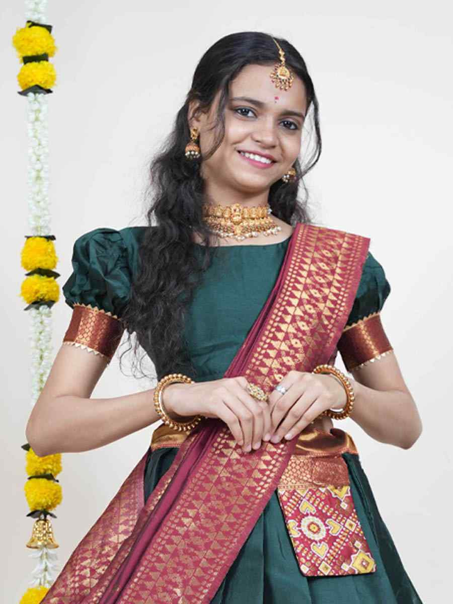 Green Litchi Silk Printed And Handwoven Party Reception Wedding Lehenga Choli