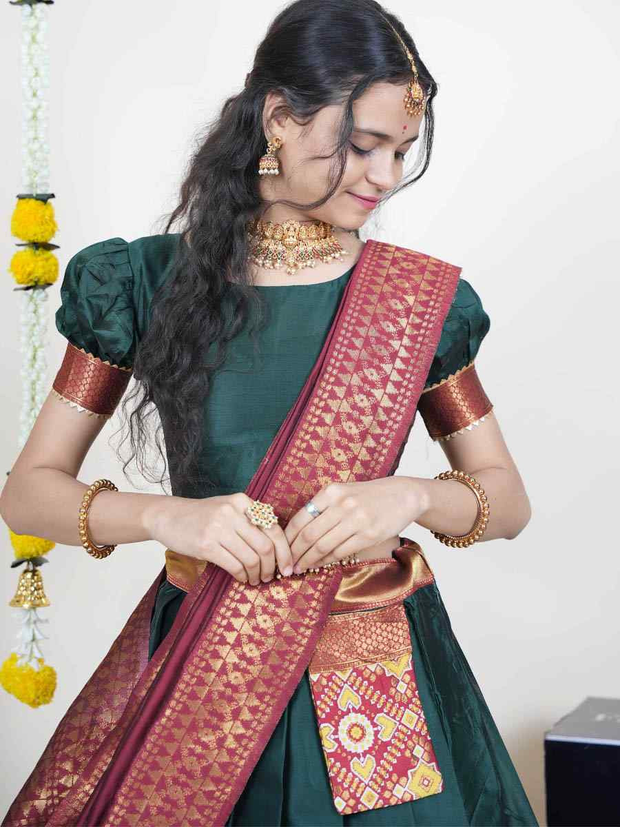 Green Litchi Silk Printed And Handwoven Party Reception Wedding Lehenga Choli