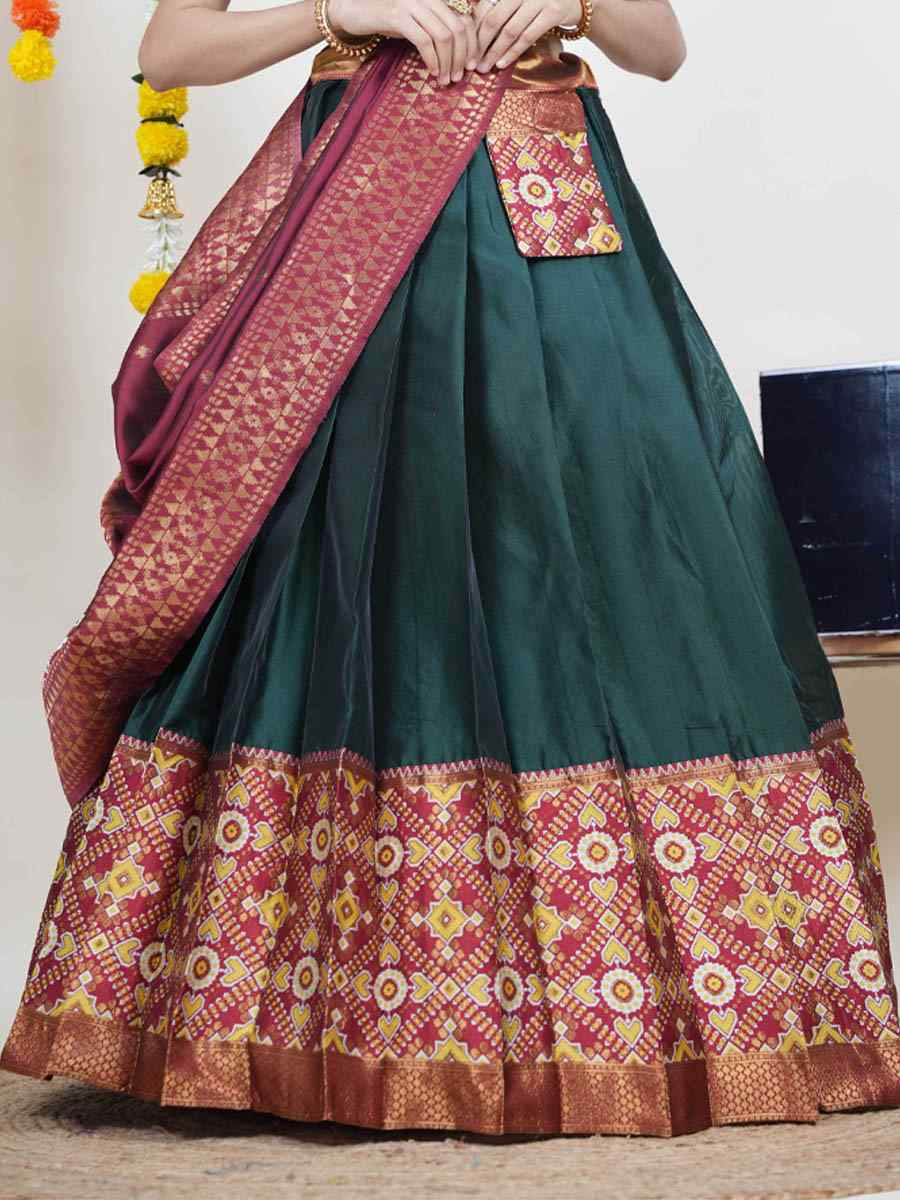 Green Litchi Silk Printed And Handwoven Party Reception Wedding Lehenga Choli