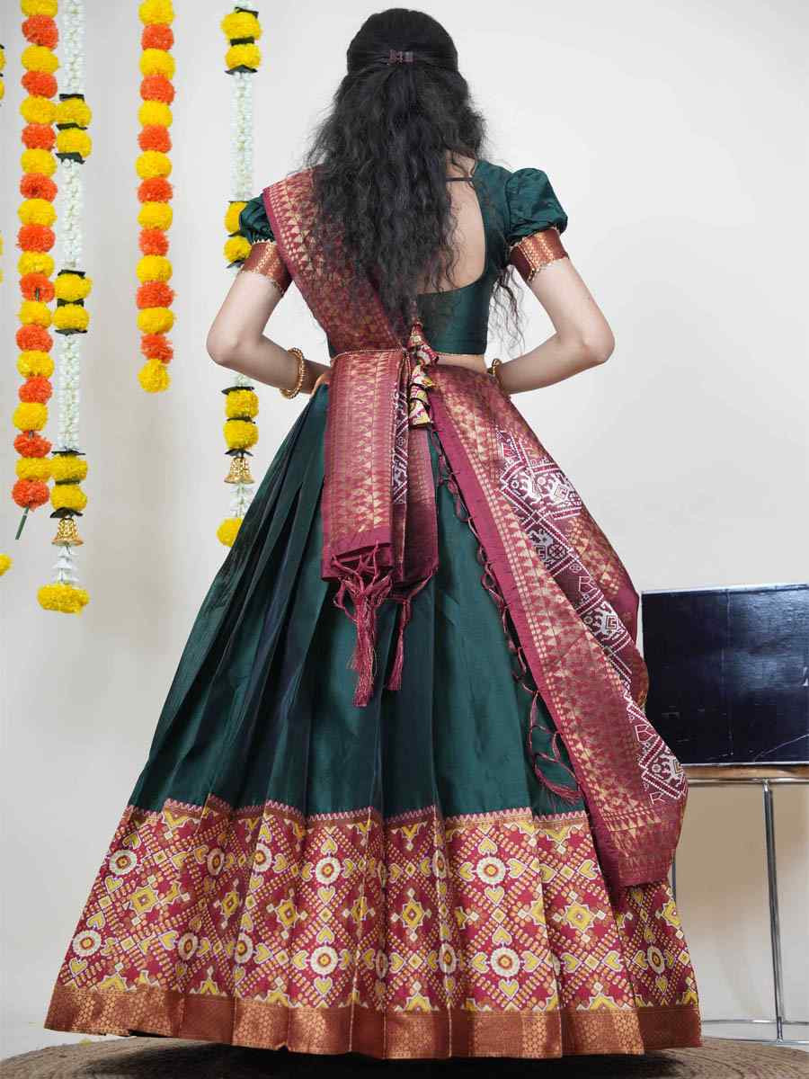 Green Litchi Silk Printed And Handwoven Party Reception Wedding Lehenga Choli