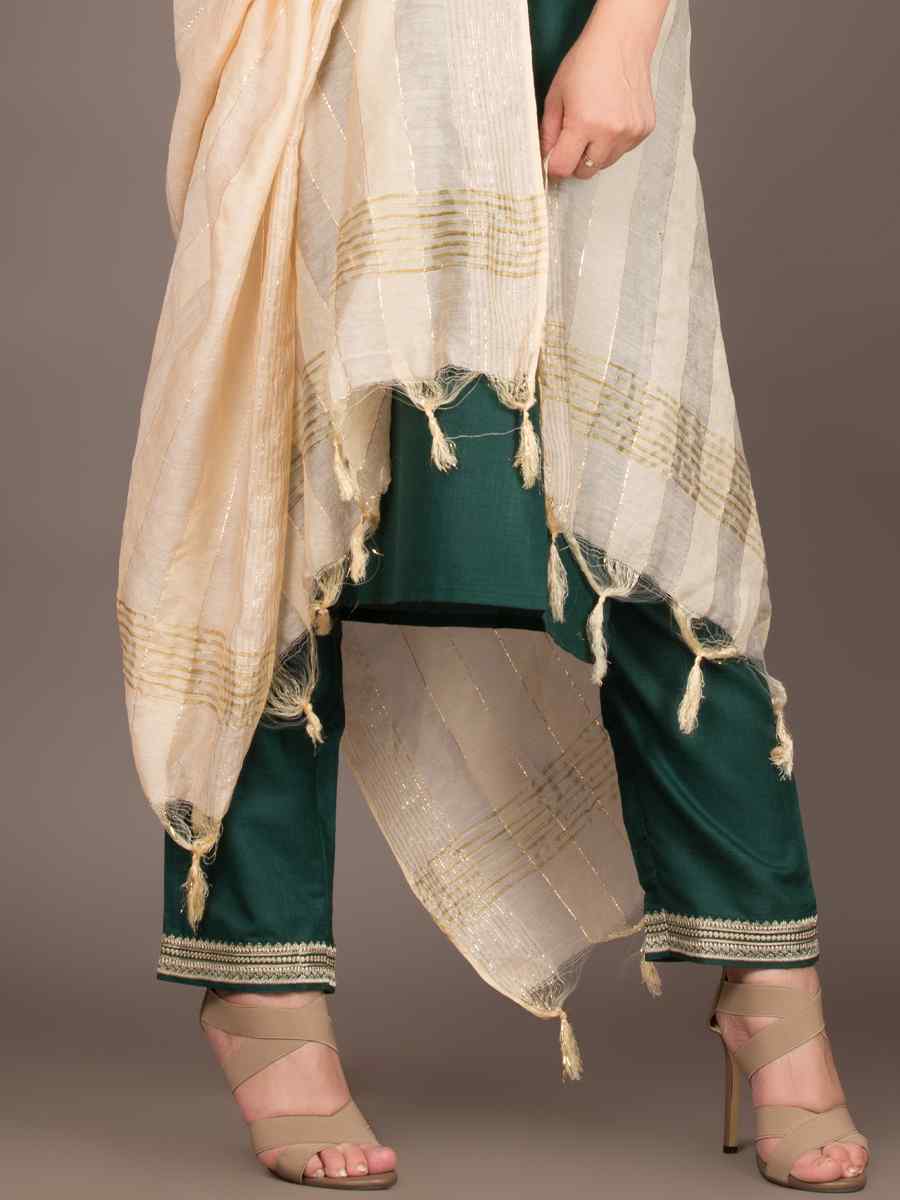 Green Magic Slub Embroidered Festival Casual Ready Pant Salwar Kameez