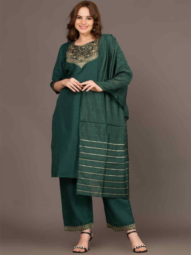 Green Magic Slub Embroidered Festival Casual Ready Pant Salwar Kameez