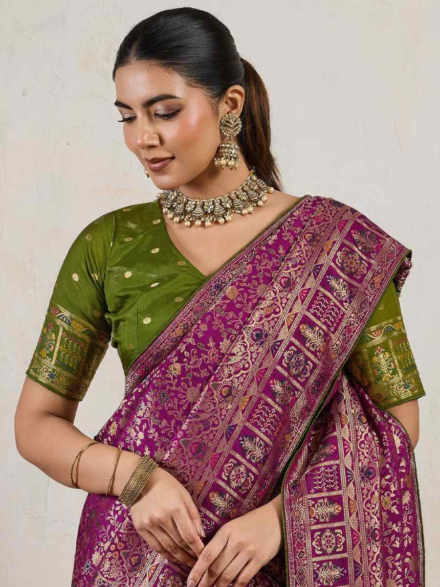 Green Makhmal Soft Silk Handwoven Zari Bridal Reception Festival Wedding Fancy Heavy Border Saree