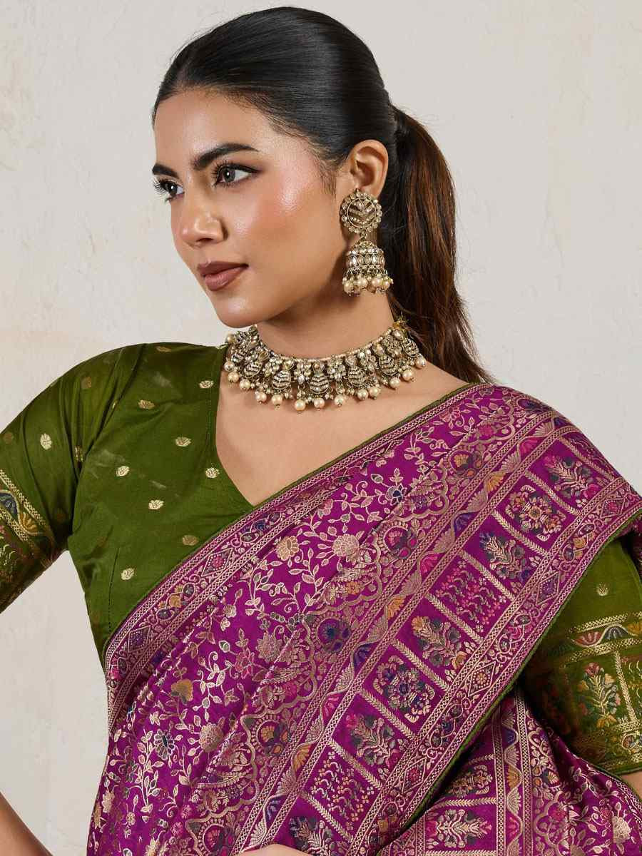 Green Makhmal Soft Silk Handwoven Zari Bridal Reception Festival Wedding Fancy Heavy Border Saree