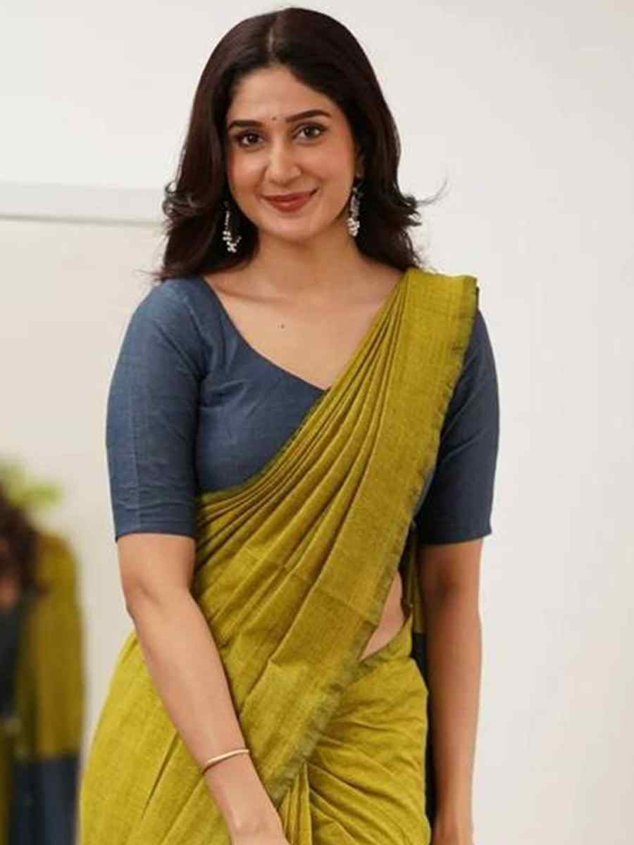 Green Mal Cotton Plain Casual Party Festival Wedding Fancy Classic Style Sarees