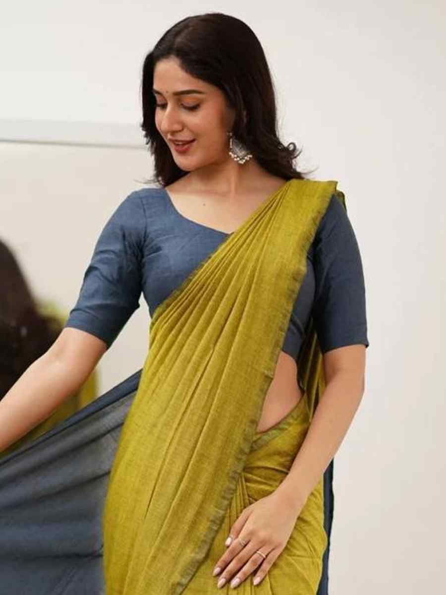 Green Mal Cotton Plain Casual Party Festival Wedding Fancy Classic Style Sarees