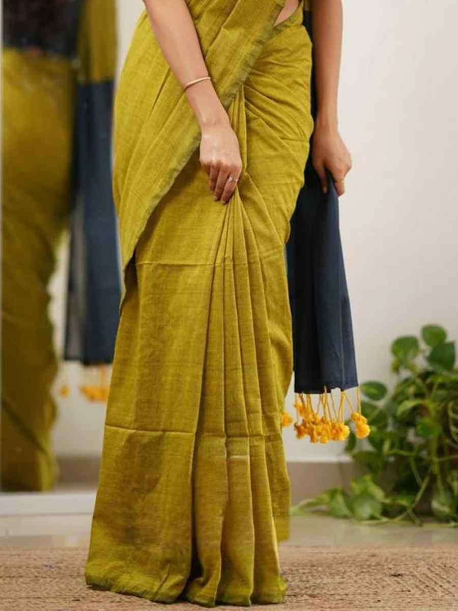 Green Mal Cotton Plain Casual Party Festival Wedding Fancy Classic Style Sarees