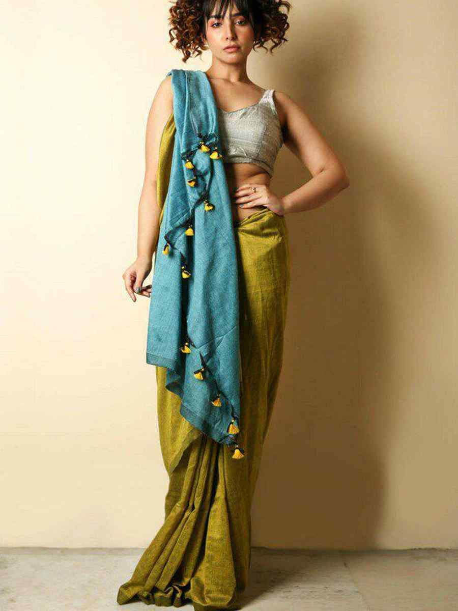 Green Mal Cotton Plain Casual Party Festival Wedding Fancy Classic Style Sarees