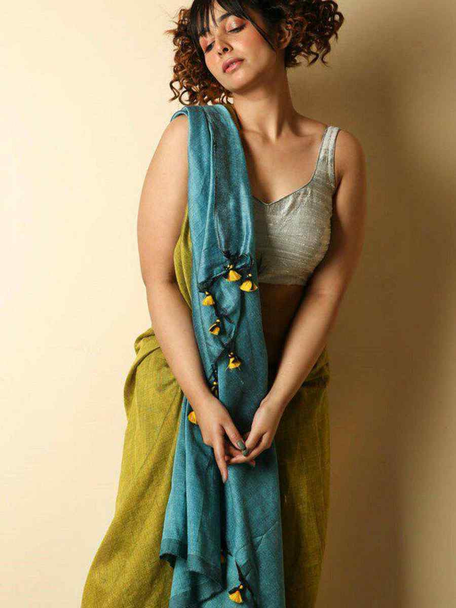 Green Mal Cotton Plain Casual Party Festival Wedding Fancy Classic Style Sarees