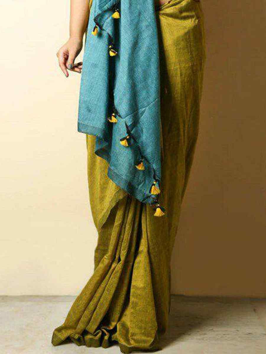 Green Mal Cotton Plain Casual Party Festival Wedding Fancy Classic Style Sarees