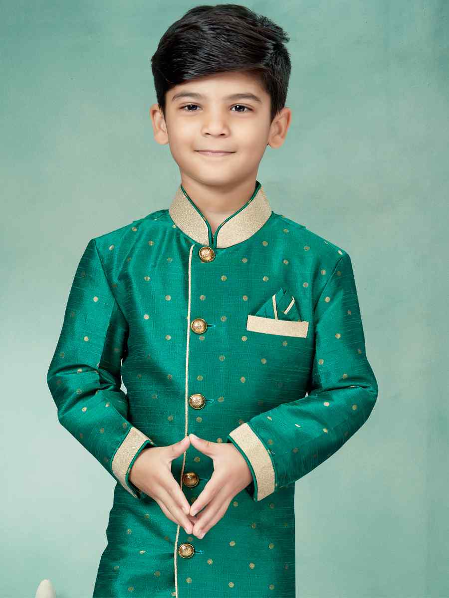 Green Malbari Booti Embroidered Party Festival Kurta Pyjama Boys Wear