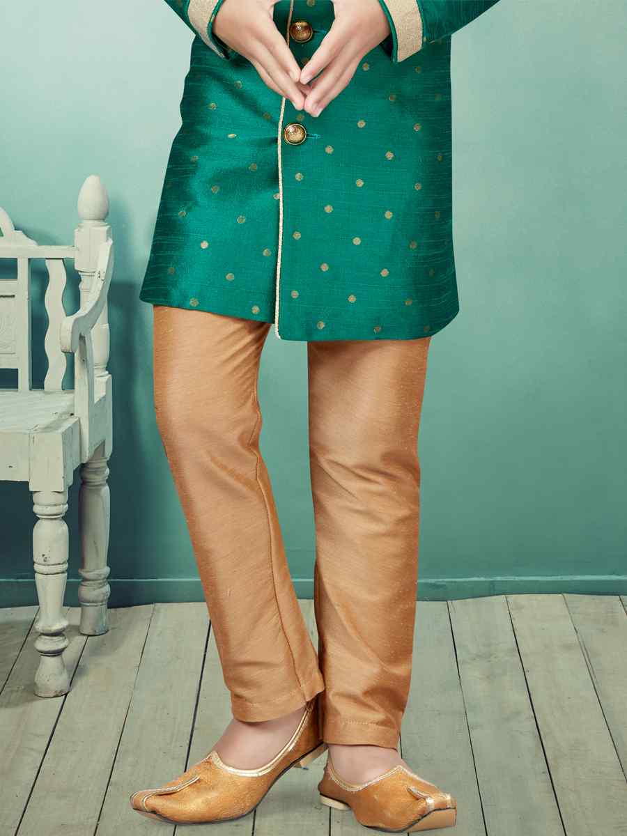 Green Malbari Booti Embroidered Party Festival Kurta Pyjama Boys Wear