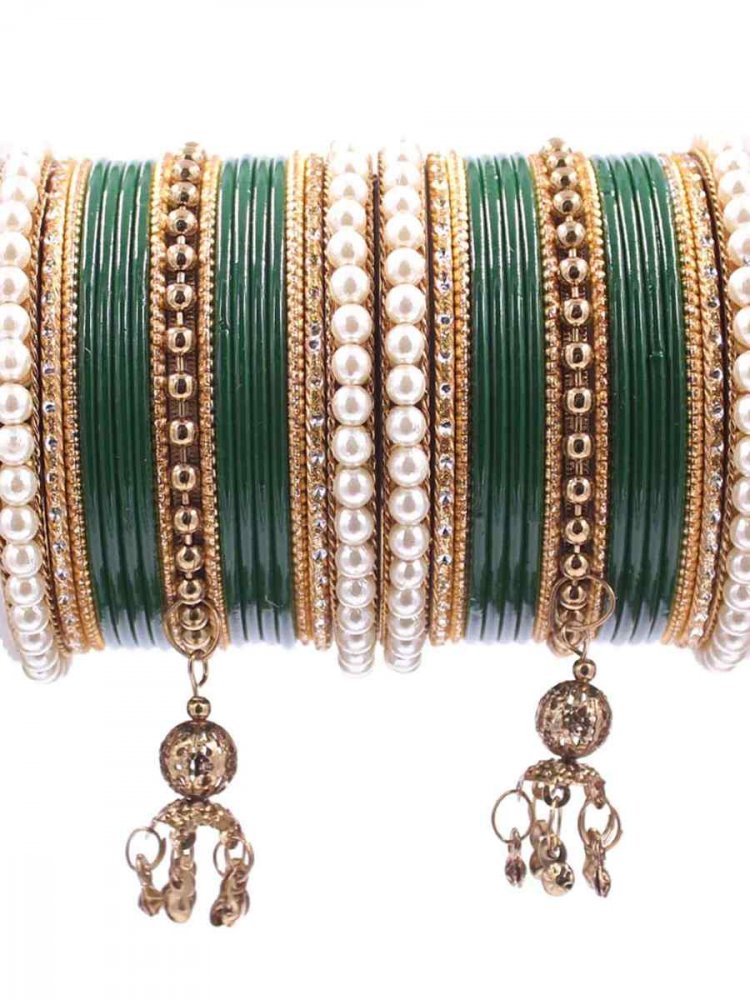 Green Metal Festival Wear Stone Bangles