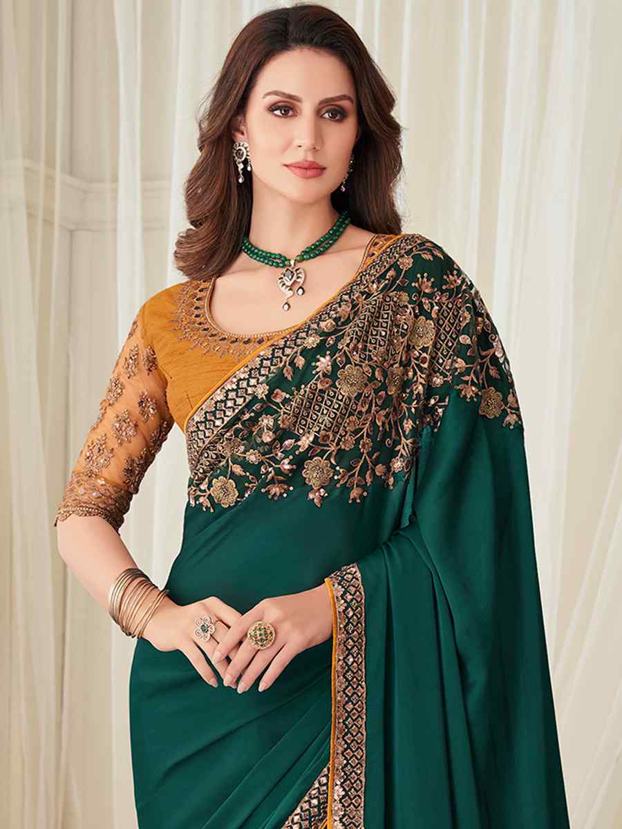 Green Milano Silk Embroidered Party Festival Heavy Border Saree