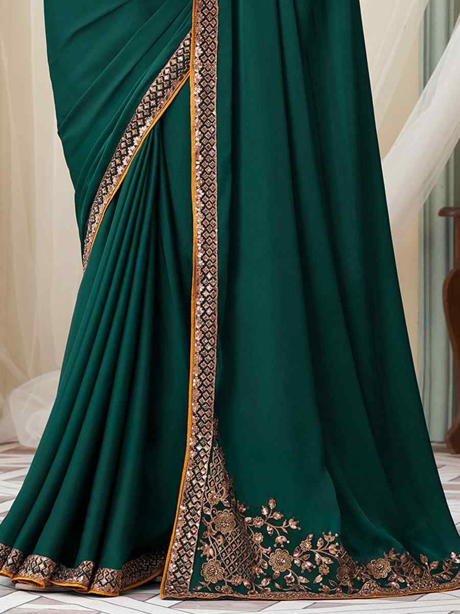 Green Milano Silk Embroidered Party Festival Heavy Border Saree
