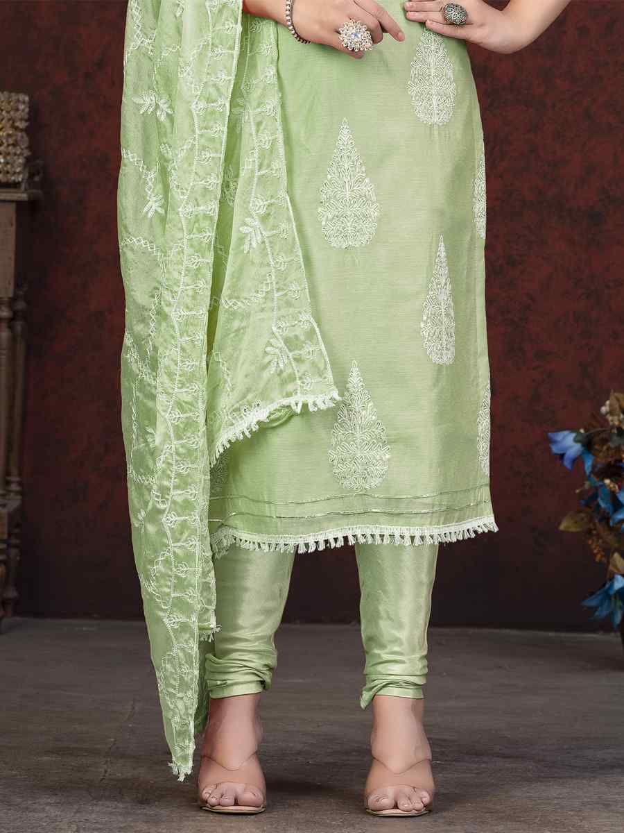 Green Modal Chanderi Embroidered Casual Festival Pant Salwar Kameez