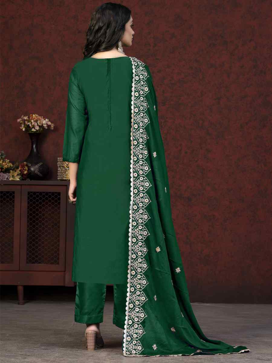 Green Modal Chanderi Embroidered Casual Festival Pant Salwar Kameez