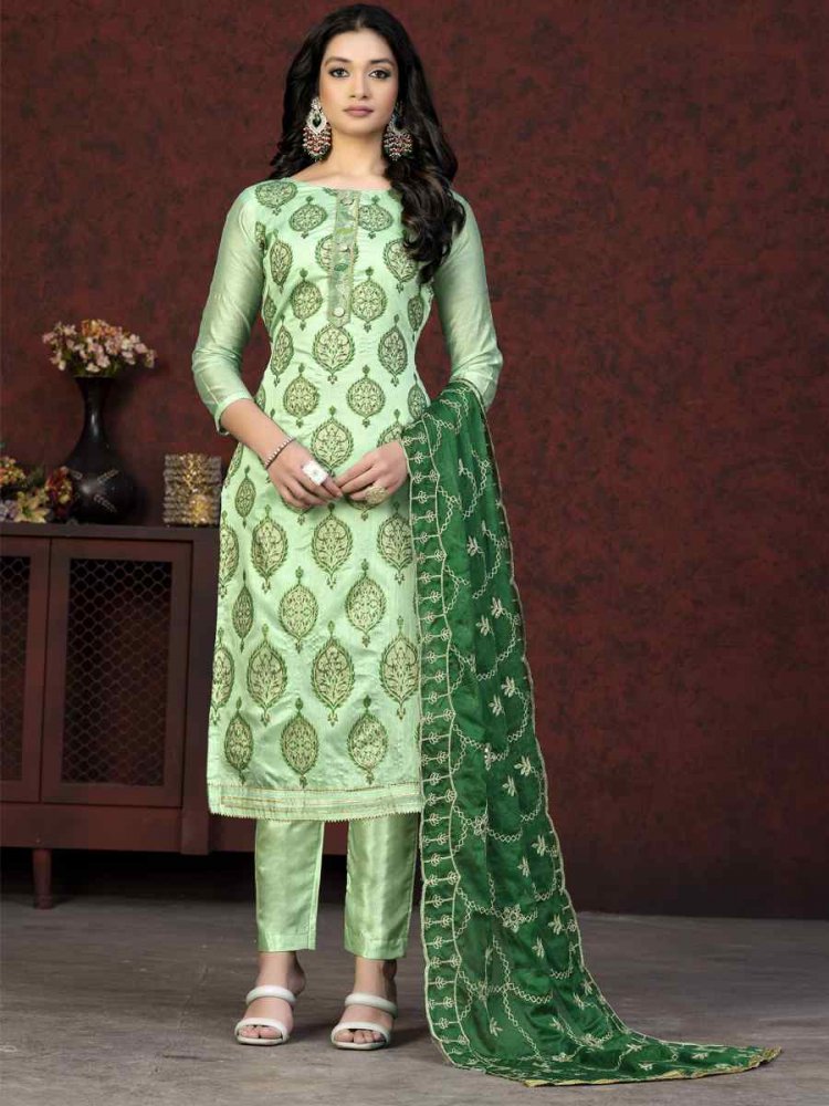 Green Modal Chanderi Embroidered Casual Festival Pant Salwar Kameez