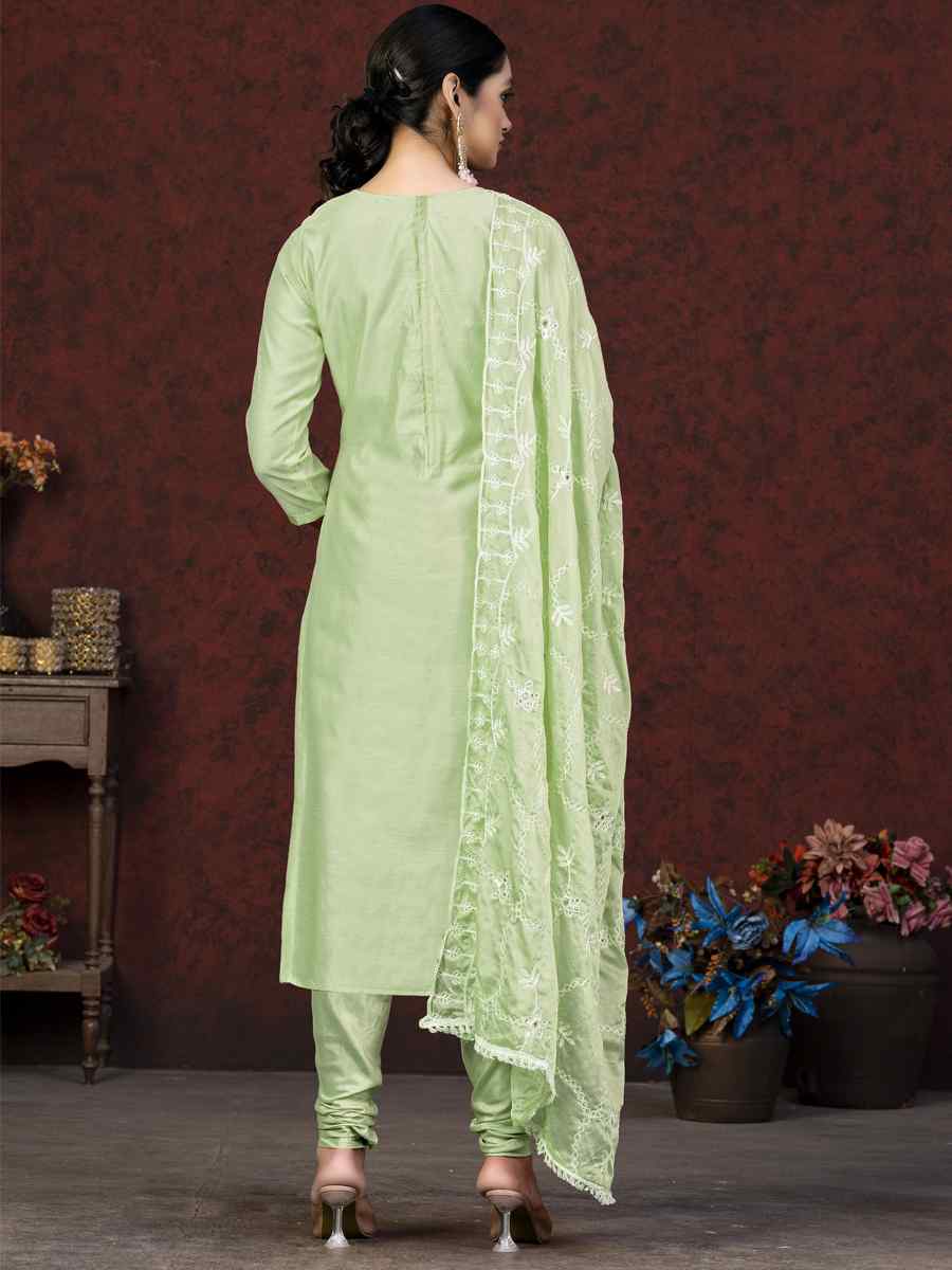 Green Modal Chanderi Embroidered Casual Festival Pant Salwar Kameez