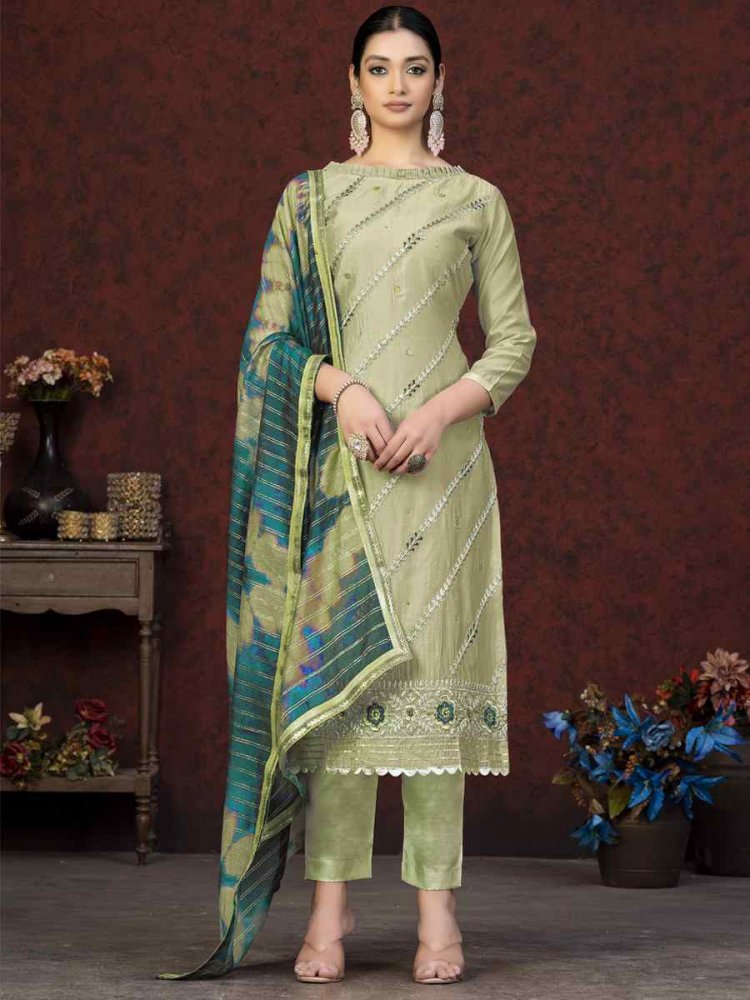 Green Modal Chanderi Embroidered Casual Festival Pant Salwar Kameez
