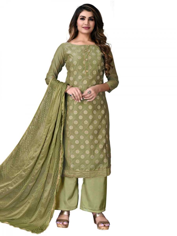 Green Modal Chanderi Embroidered Festival Wedding Palazzo Pant Salwar Kameez