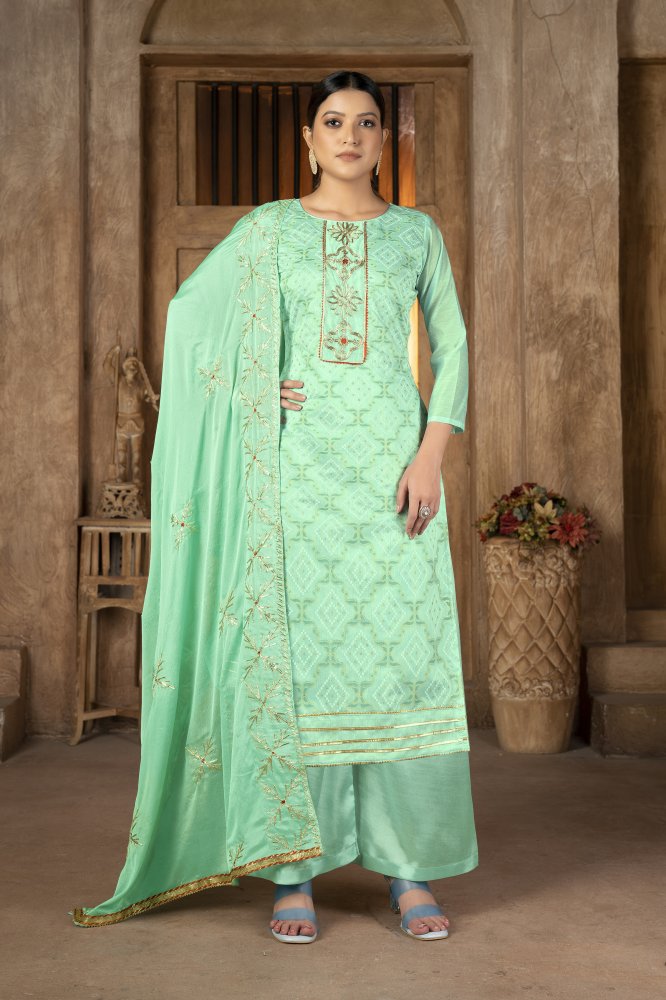 Green Modal Cotton Embroidery Festival Party Pant Salwar Kameez