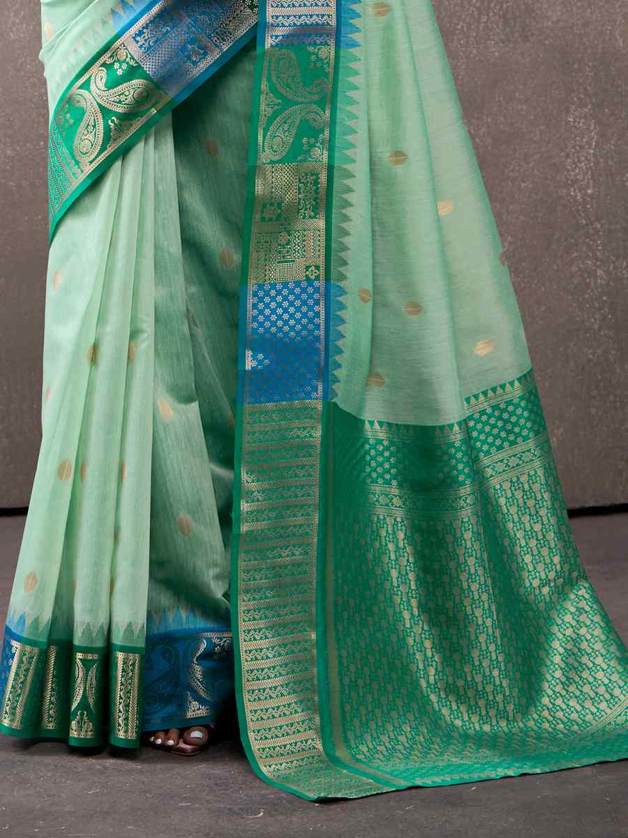 Green Modal Cotton Handwoven Festival Wedding Fancy Heavy Border Saree