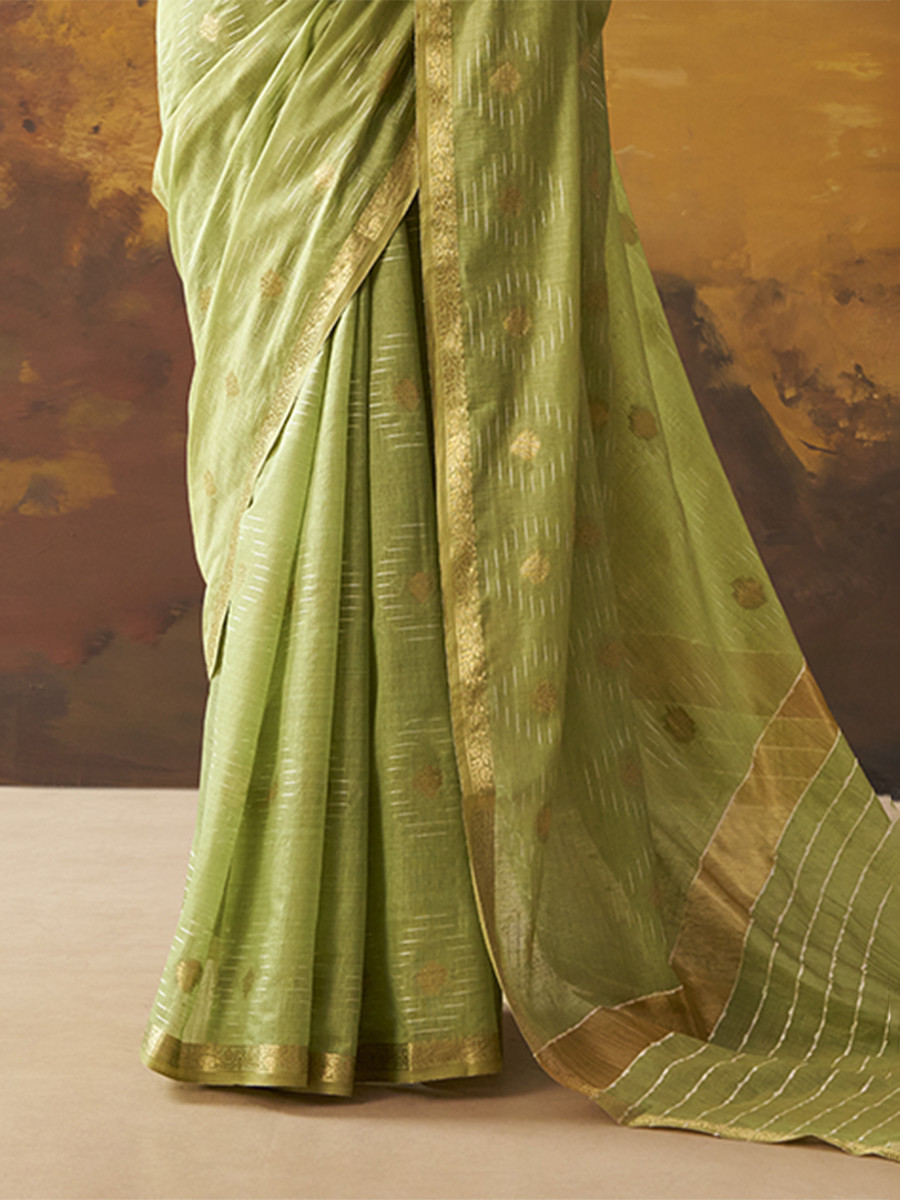 Green Modal Cotton Zari Weaving Wedding Reception Party Festival Casual Heavy Border Sarees