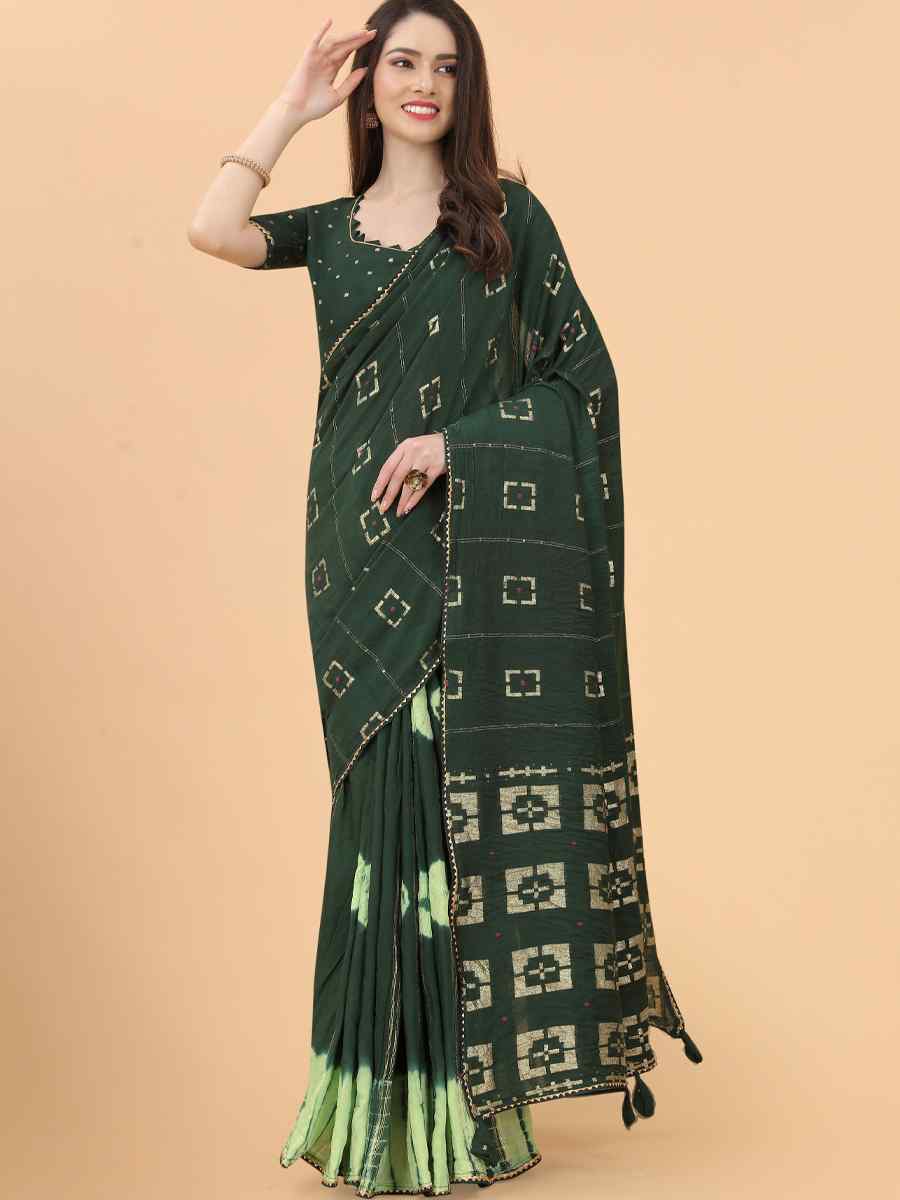 Green Modal Viscose Silk Printed Party Festival Contemporary Saree