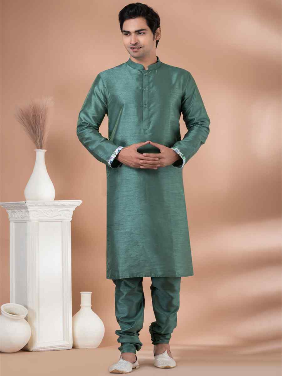 Green Mono Printed Festival Casual Kurta