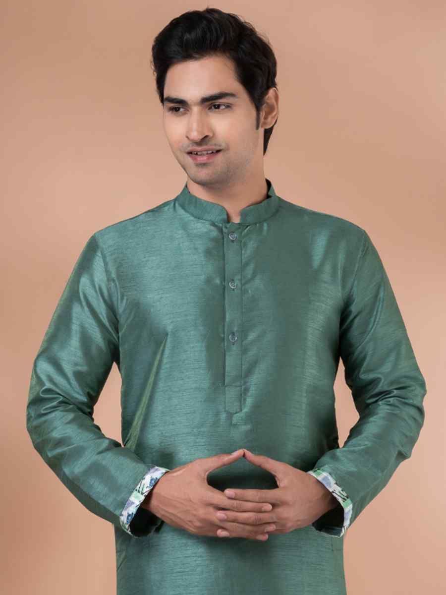 Green Mono Printed Festival Casual Kurta