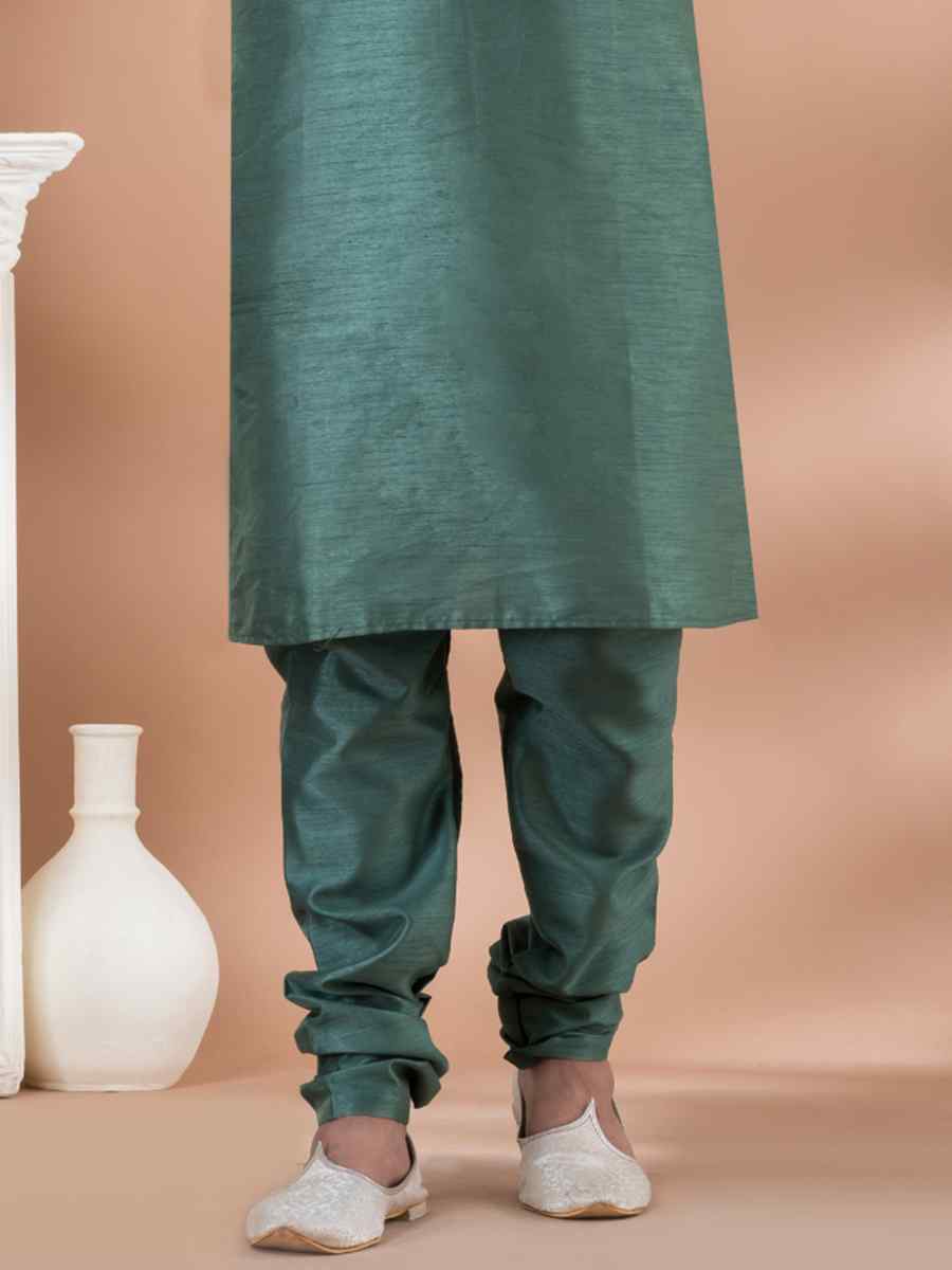 Green Mono Printed Festival Casual Kurta