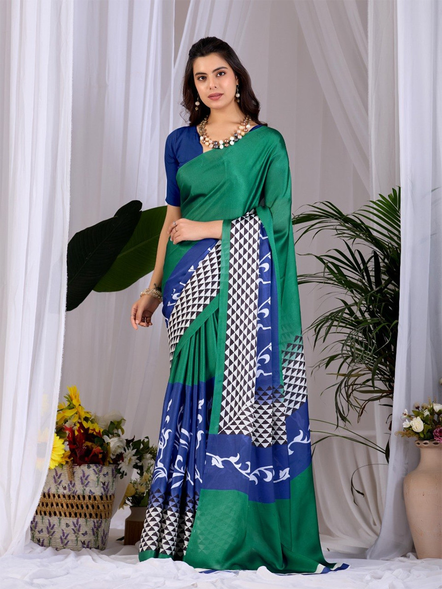 Green Monsoon Georgette Silk Printed Wedding Reception Party Festival Casual Heavy Border Sarees