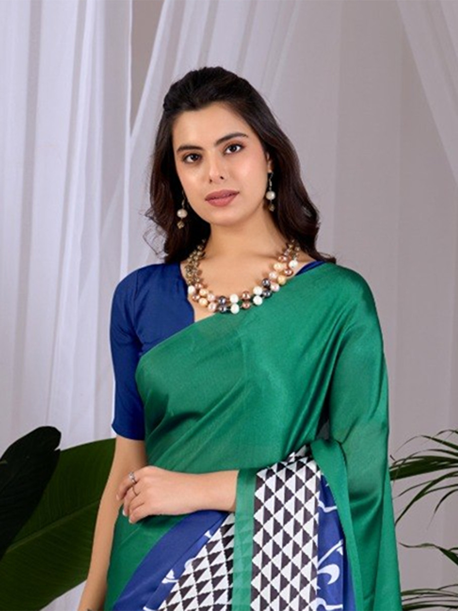 Green Monsoon Georgette Silk Printed Wedding Reception Party Festival Casual Heavy Border Sarees