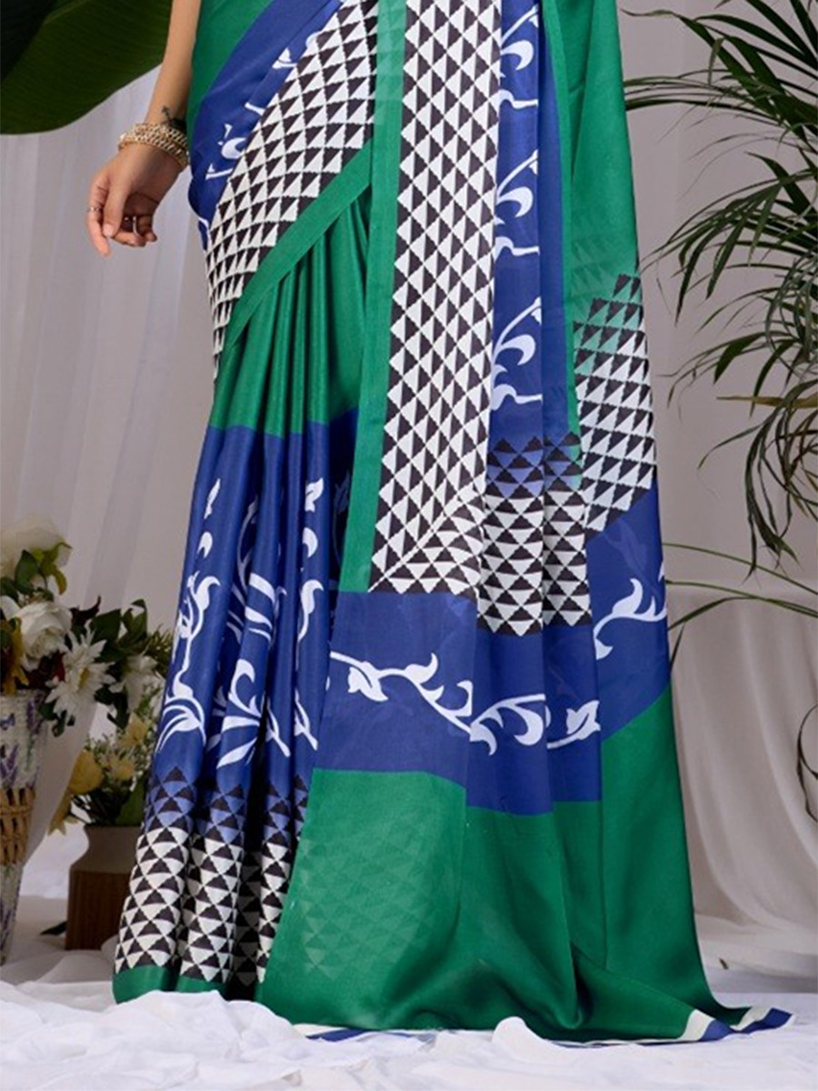 Green Monsoon Georgette Silk Printed Wedding Reception Party Festival Casual Heavy Border Sarees