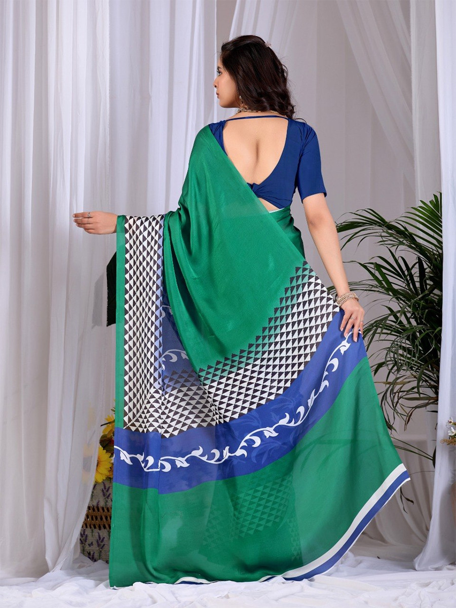Green Monsoon Georgette Silk Printed Wedding Reception Party Festival Casual Heavy Border Sarees