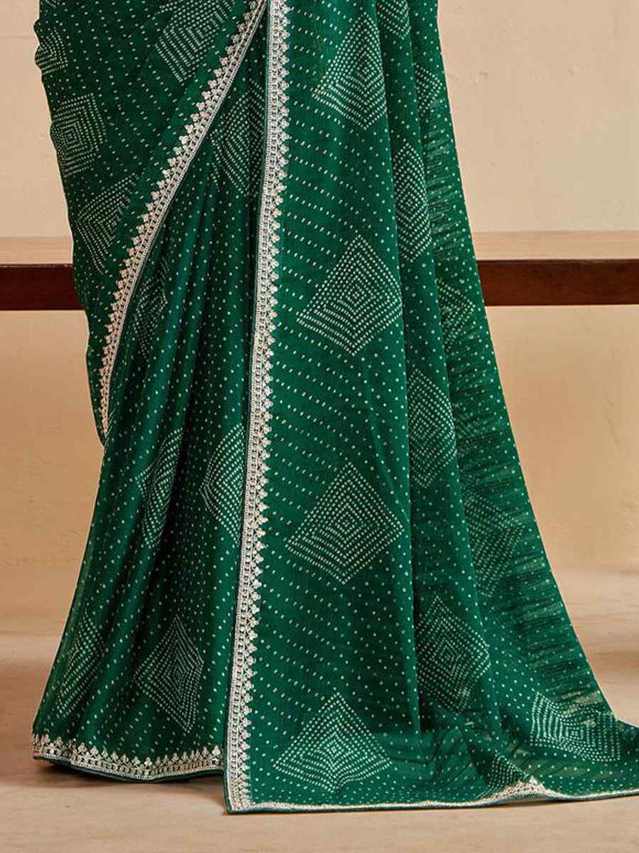 Green Moss Chiffon Embroidery Party Bridal Reception Festival Wedding Fancy Heavy Border Saree