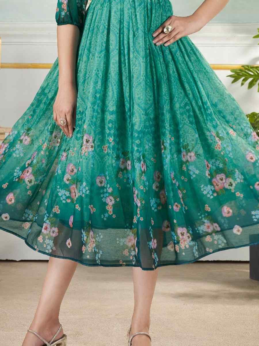 Green Muslin Printed Festival Casual Wedding Gown