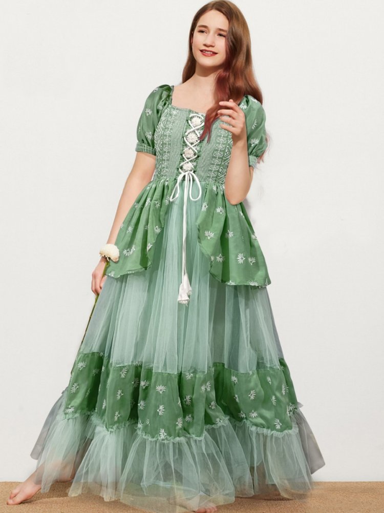 Green Muslin Soft Net Embroidered Festival Wedding Salwars Girls Wear
