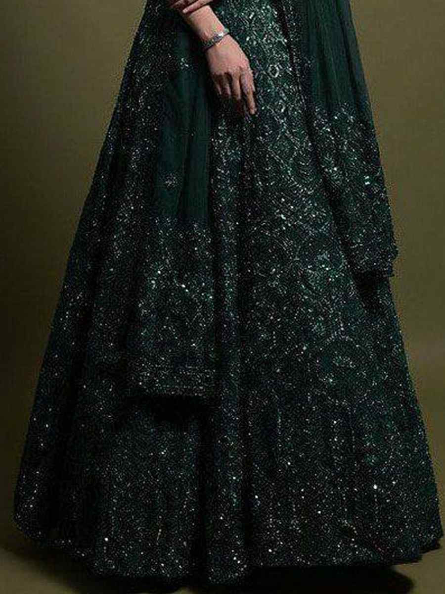Green Net Embroidered Bridal Wedding Reception Festival Heavy Border Lehenga Choli