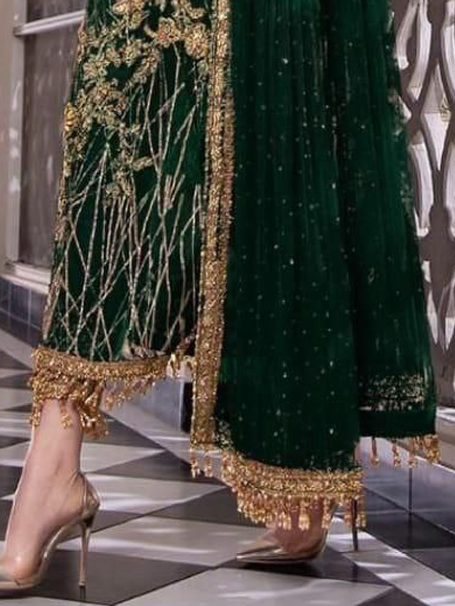 Green Net Embroidered Festival Party Pant Salwar Kameez