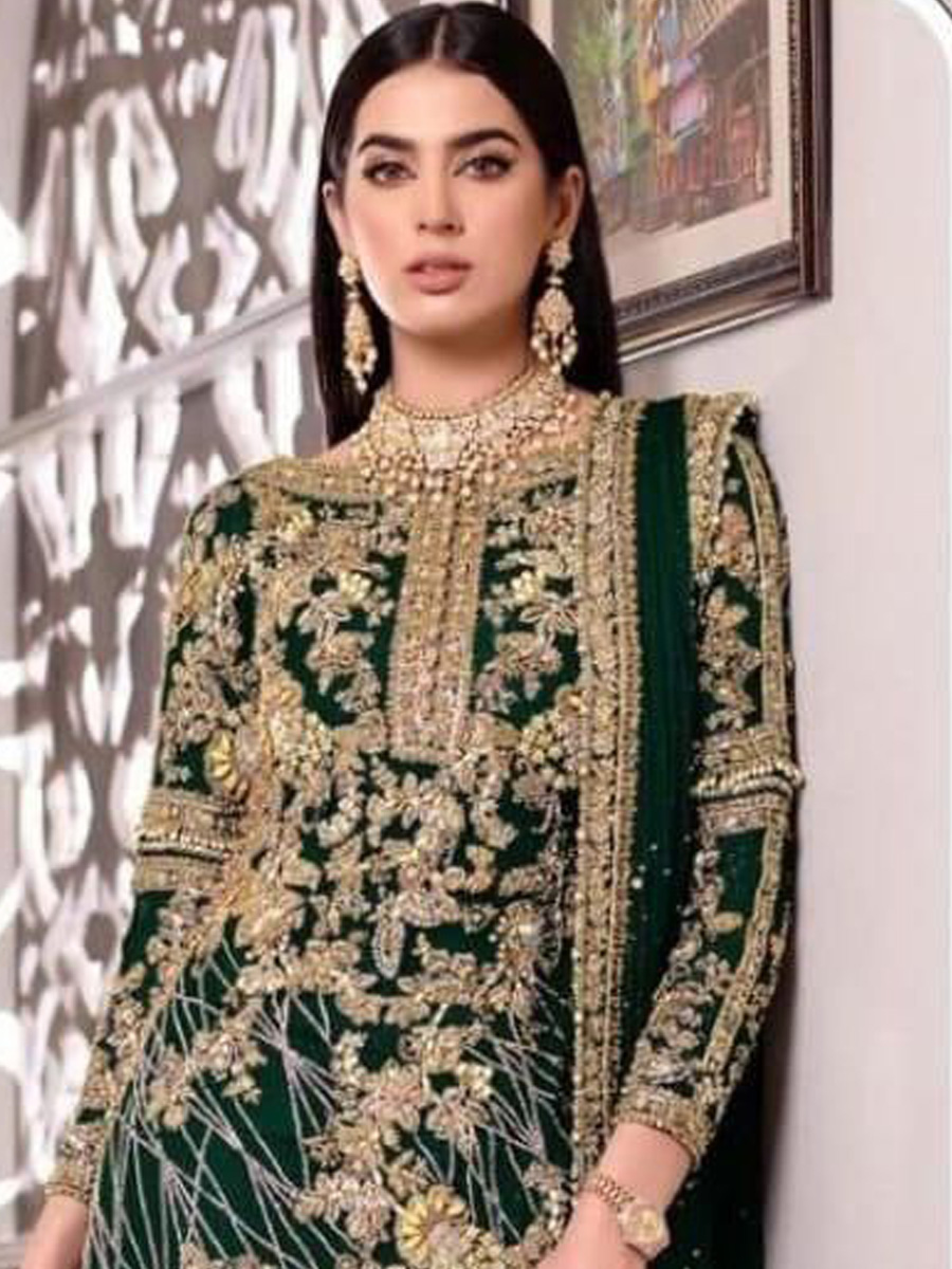 Green Net Embroidered Festival Party Pant Salwar Kameez