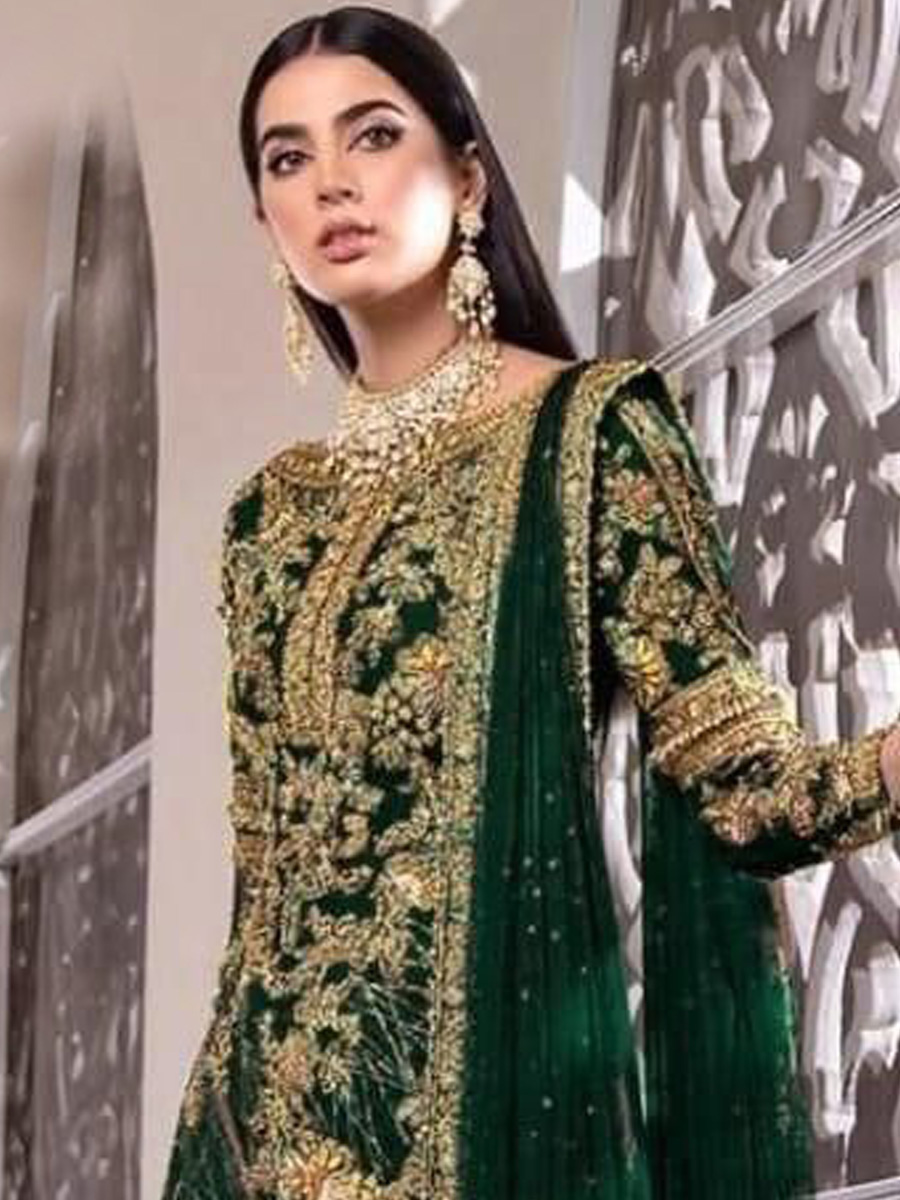 Green Net Embroidered Festival Party Pant Salwar Kameez