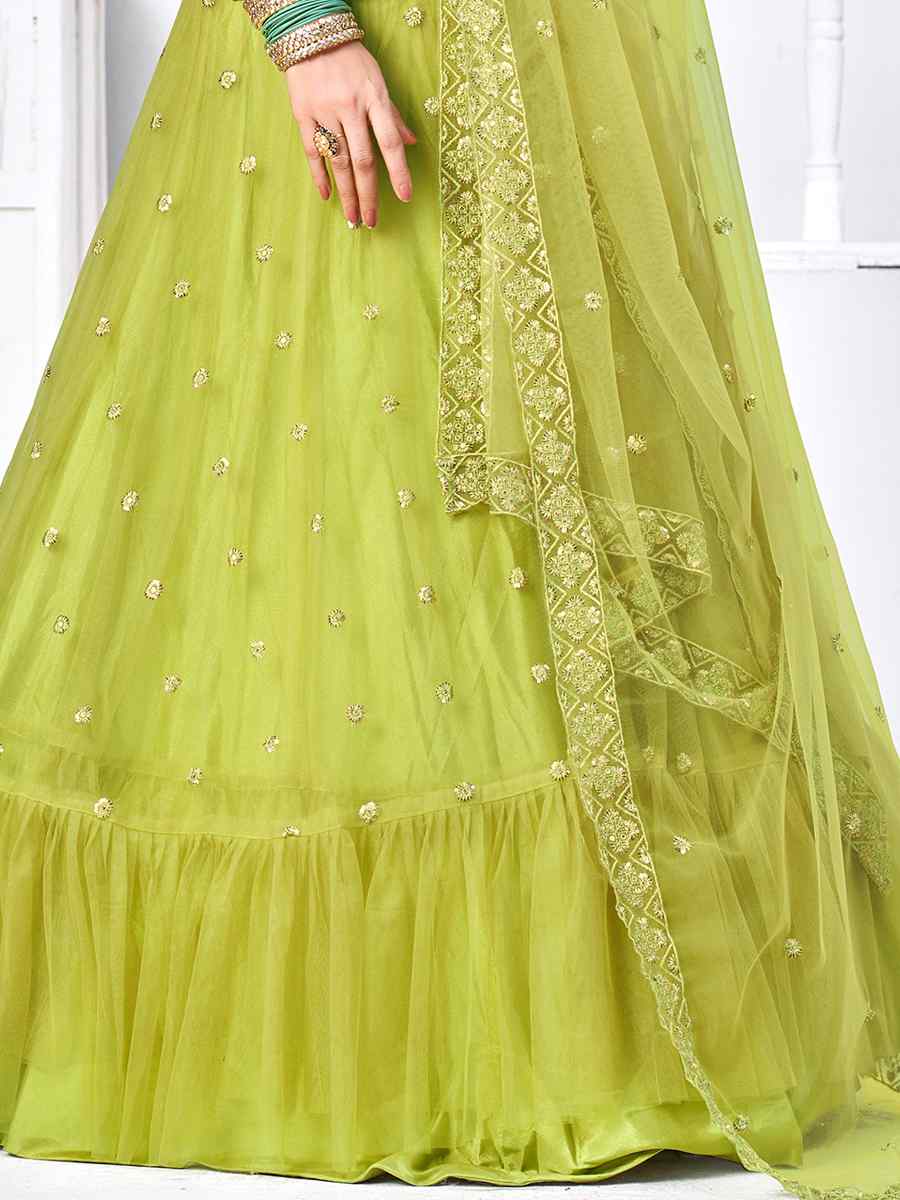 Green Net Embroidered Festival Reception Circular Lehenga Choli
